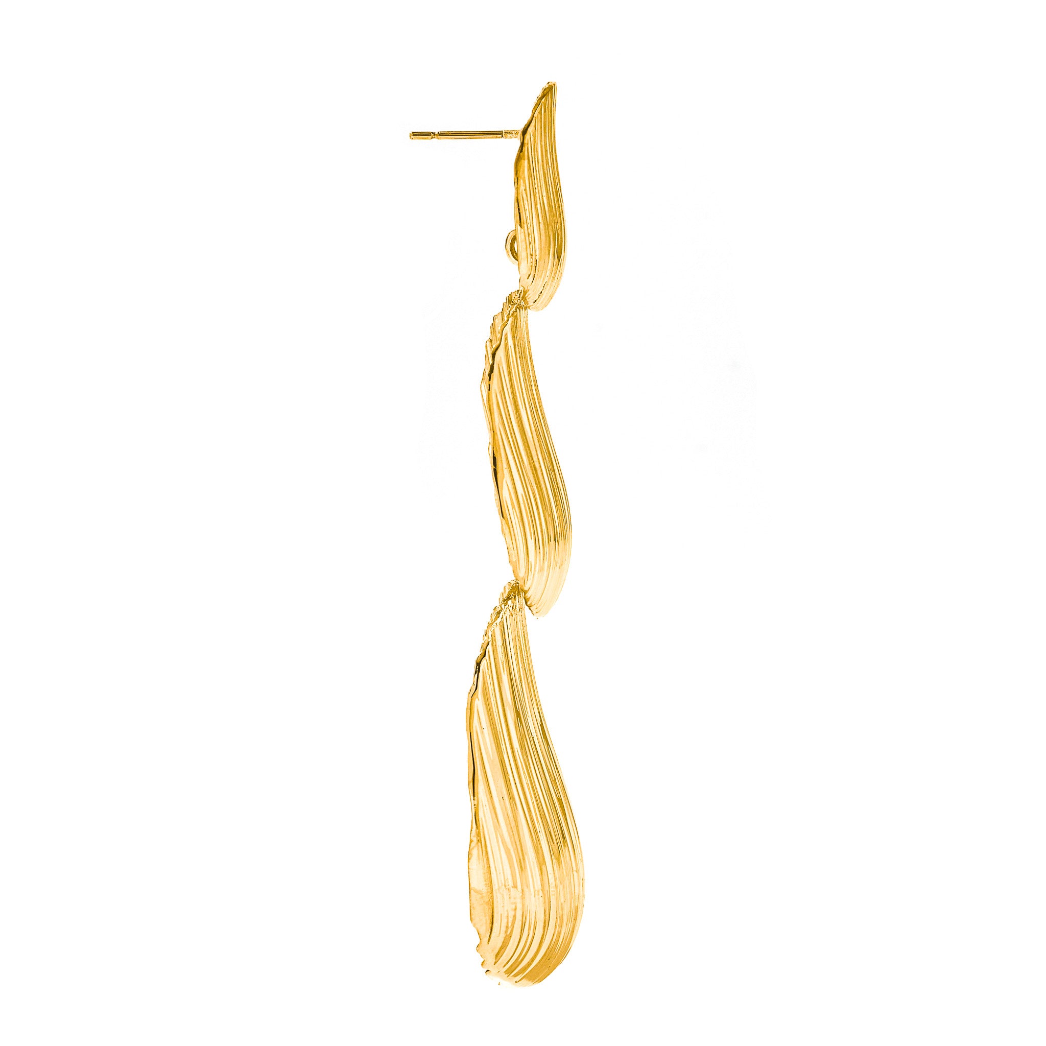 Close-up of the light-catching texture on the Cascade layered earrings