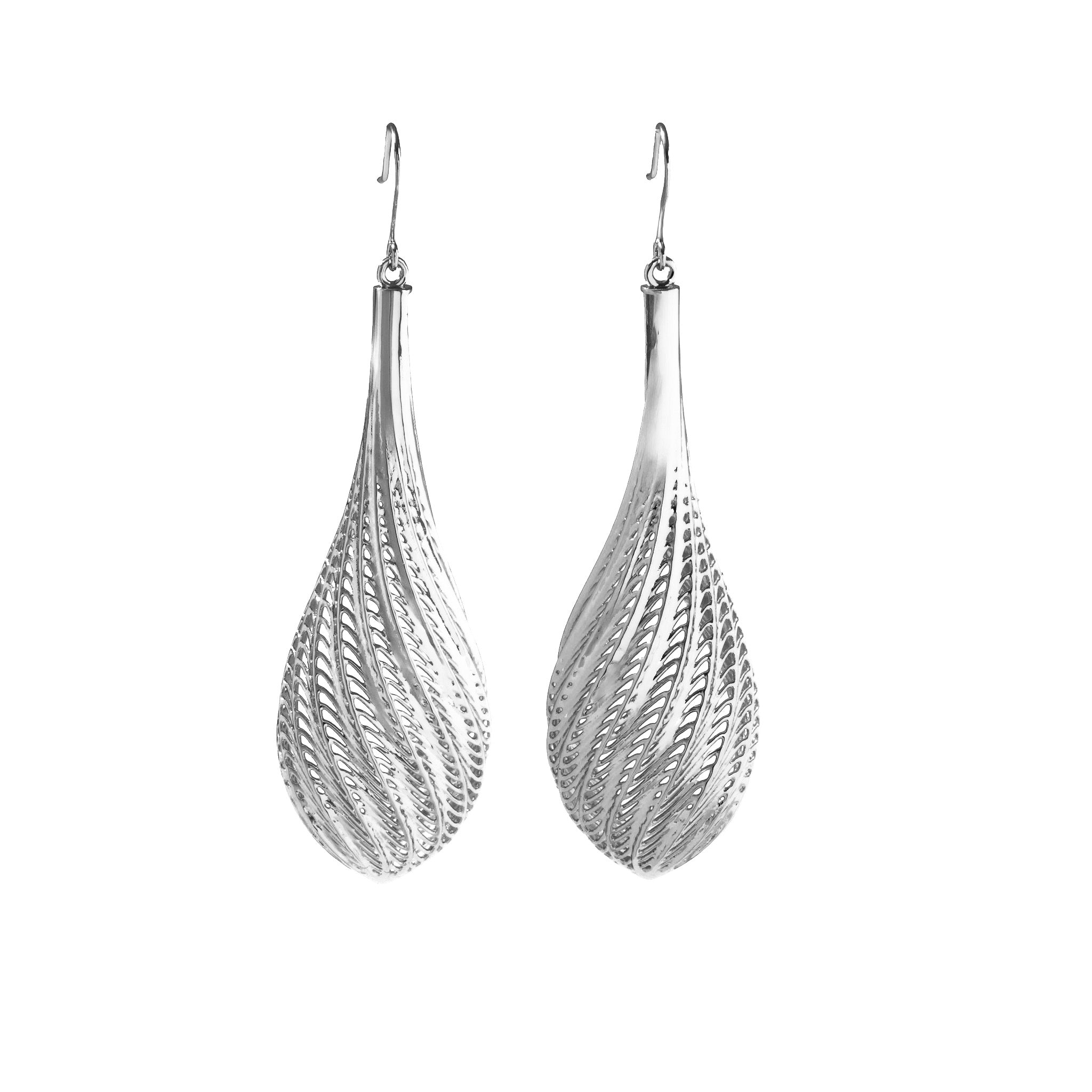 Silver Flow large drop earrings on white