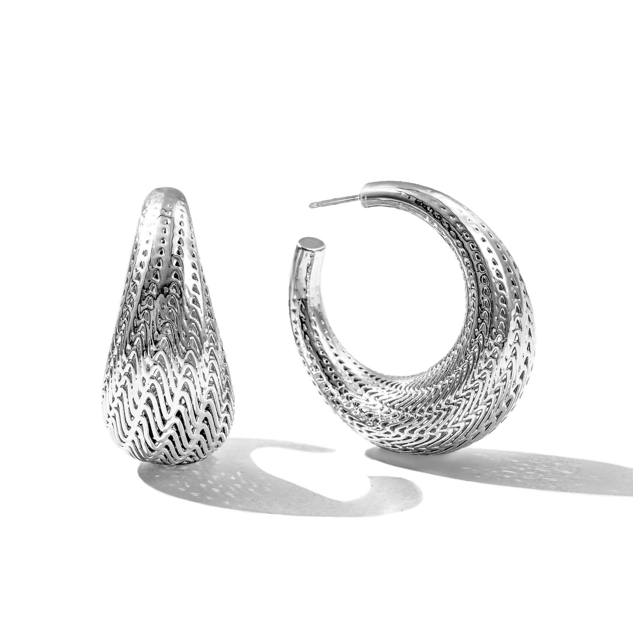 Silver Flow large hoop earrings on white