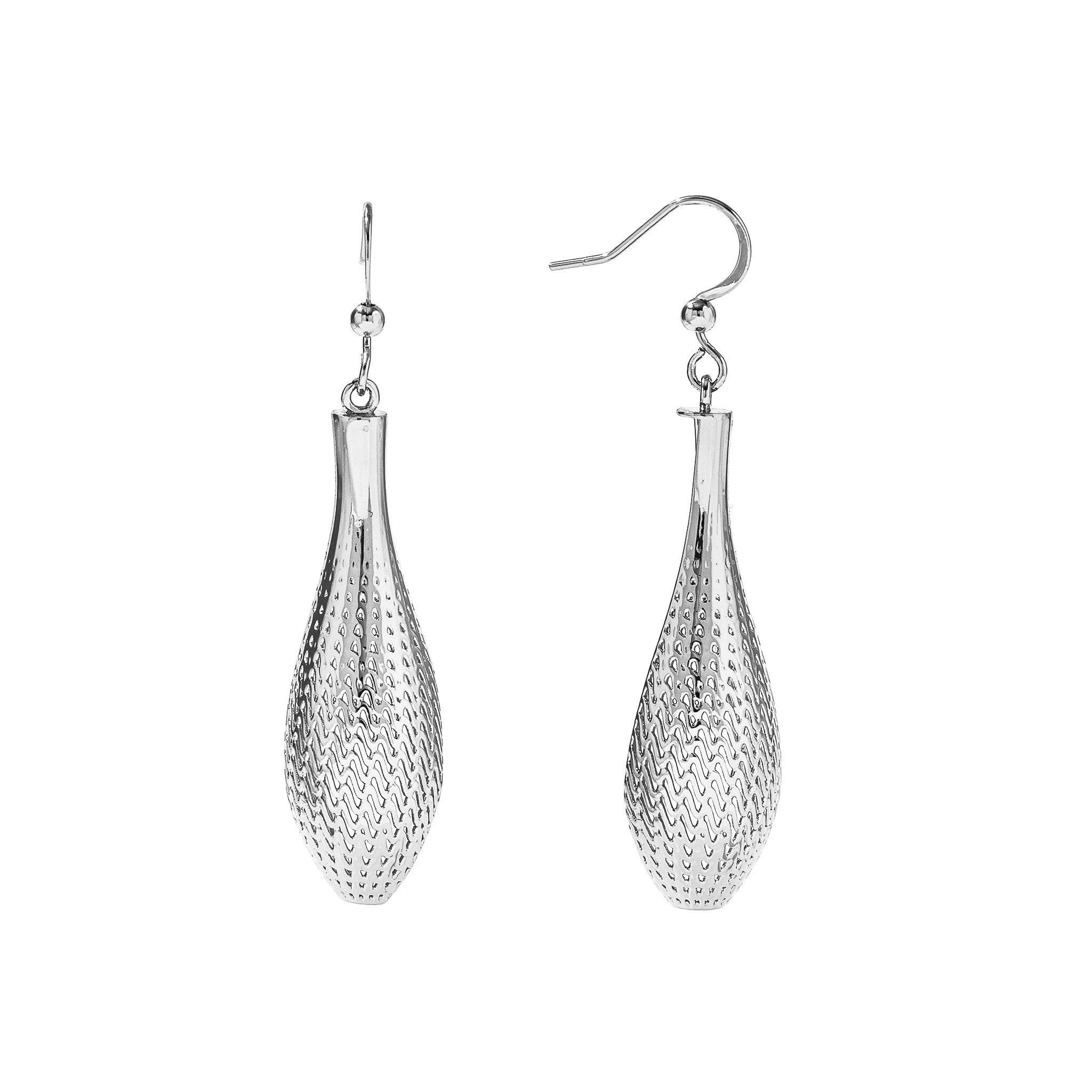 Lightweight sculptural drop earrings with a flowing lattice surface that tapers to a clean point. Brass plated in 24k gold or rhodium. Free U.S. shipping.