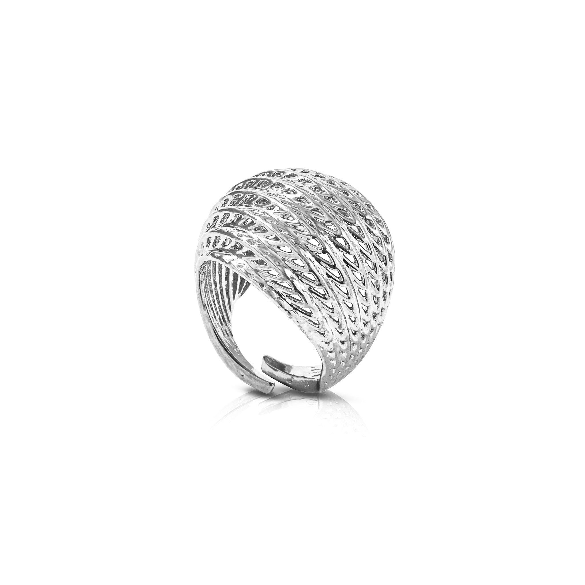 Silver Flow Ball Ring on white