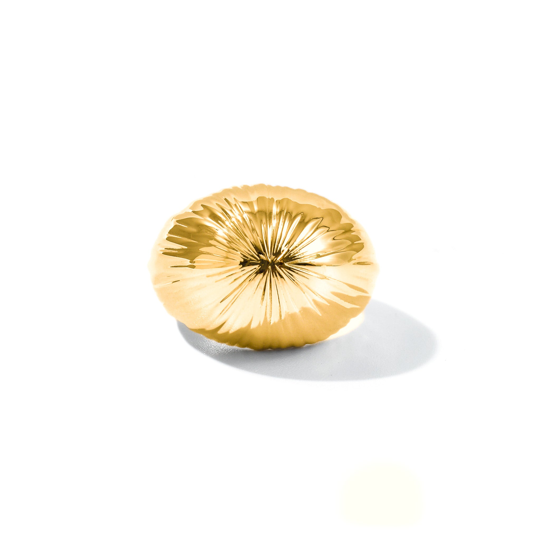 Profile of the gold Cascade dome ring showing the raised dome