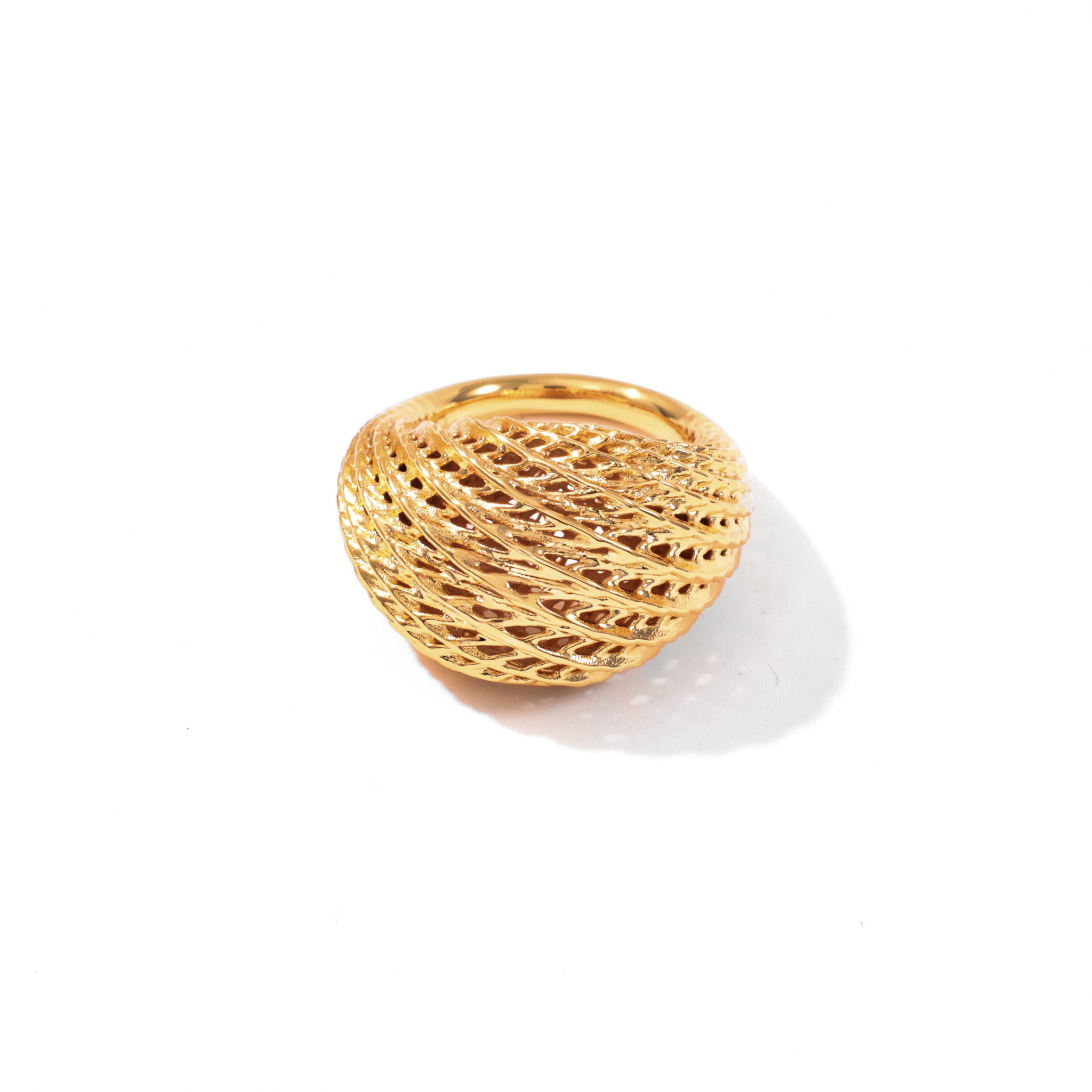 Angle view of the Flow Edgy Dome Ring showing the ridged dome